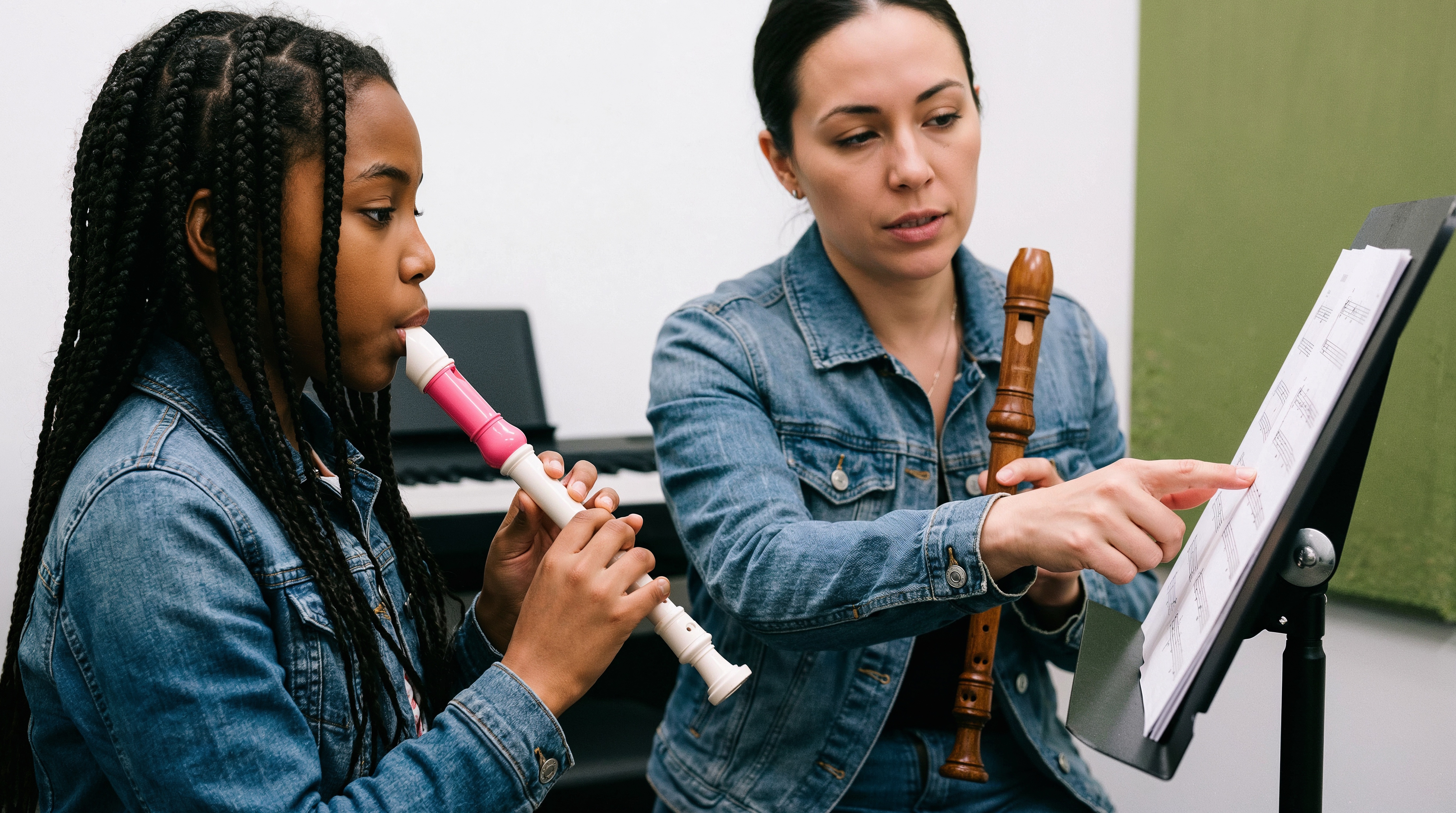 Music trainer giving a one-on-one lesson